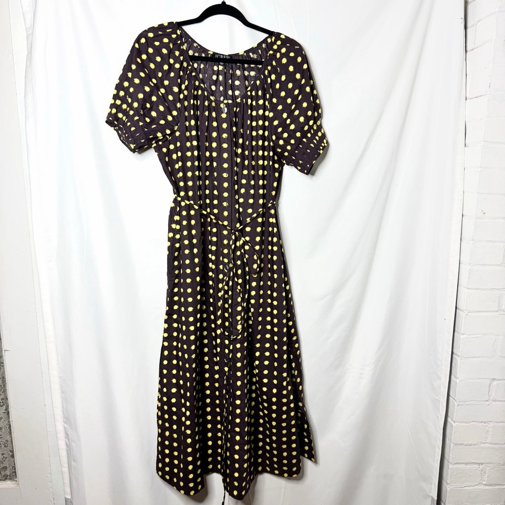 J.CREW Button-up Midi Dress in Brown and Yellow dot cotton poplin